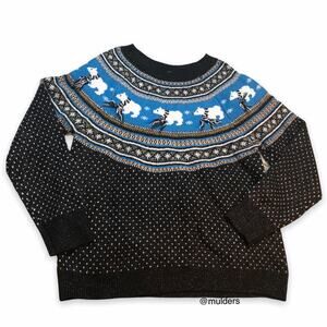 Holiday Time Black, White, and Blue Christmas Polar Bear Glitter Knit Sweater